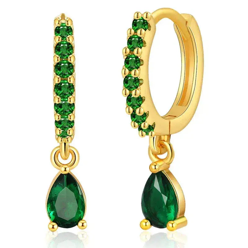 Zirconia earrings with emerald in gold 2